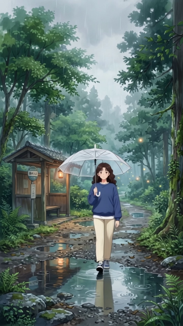 Cinematic Rainy Forest Anime Transformation