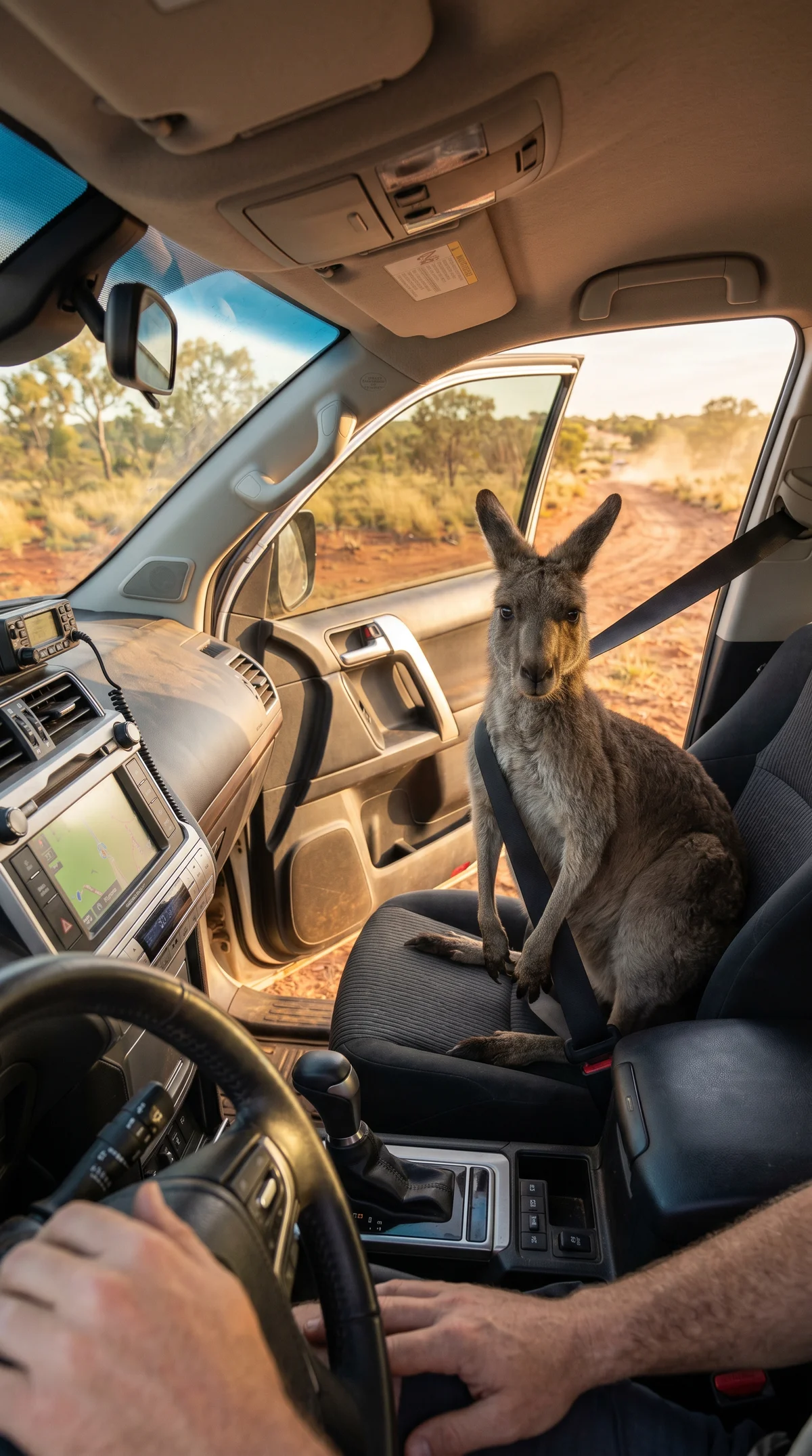 Create a Hyper-Realistic Kangaroo Car Scene