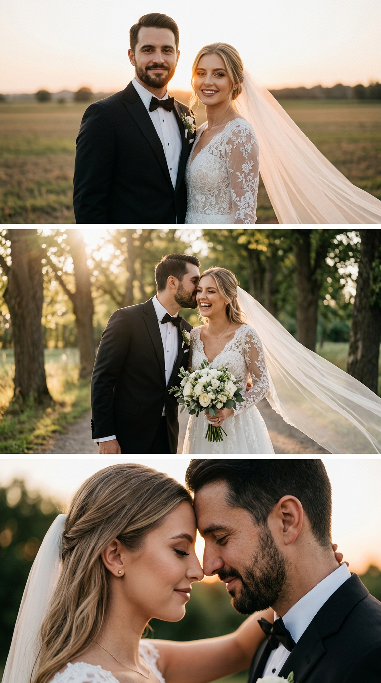 Wedding Photo Collage in Golden Hour Style