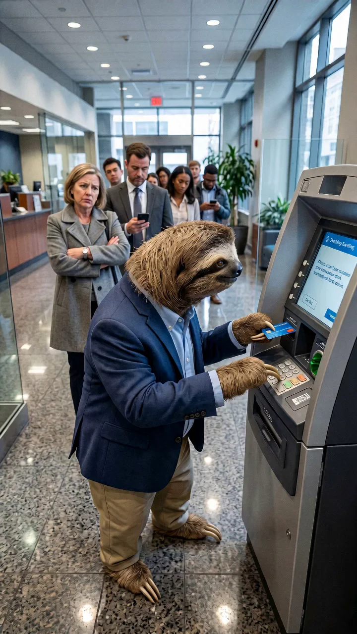 Create a Humorous Sloth ATM Scene Video
